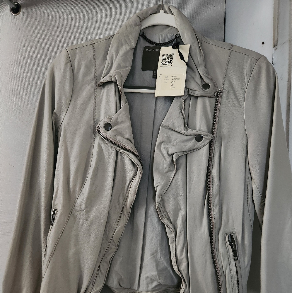 Muubaa Light Gray Leather Jacket